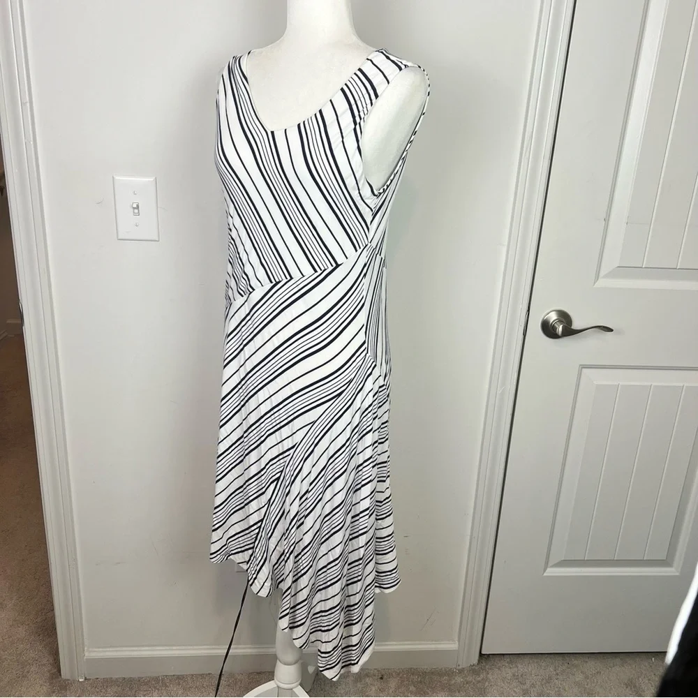 Soma Soft Jersey Asymmetrical Hem Midi Dress women medium Amity Stripe White - Picture 3 of 11